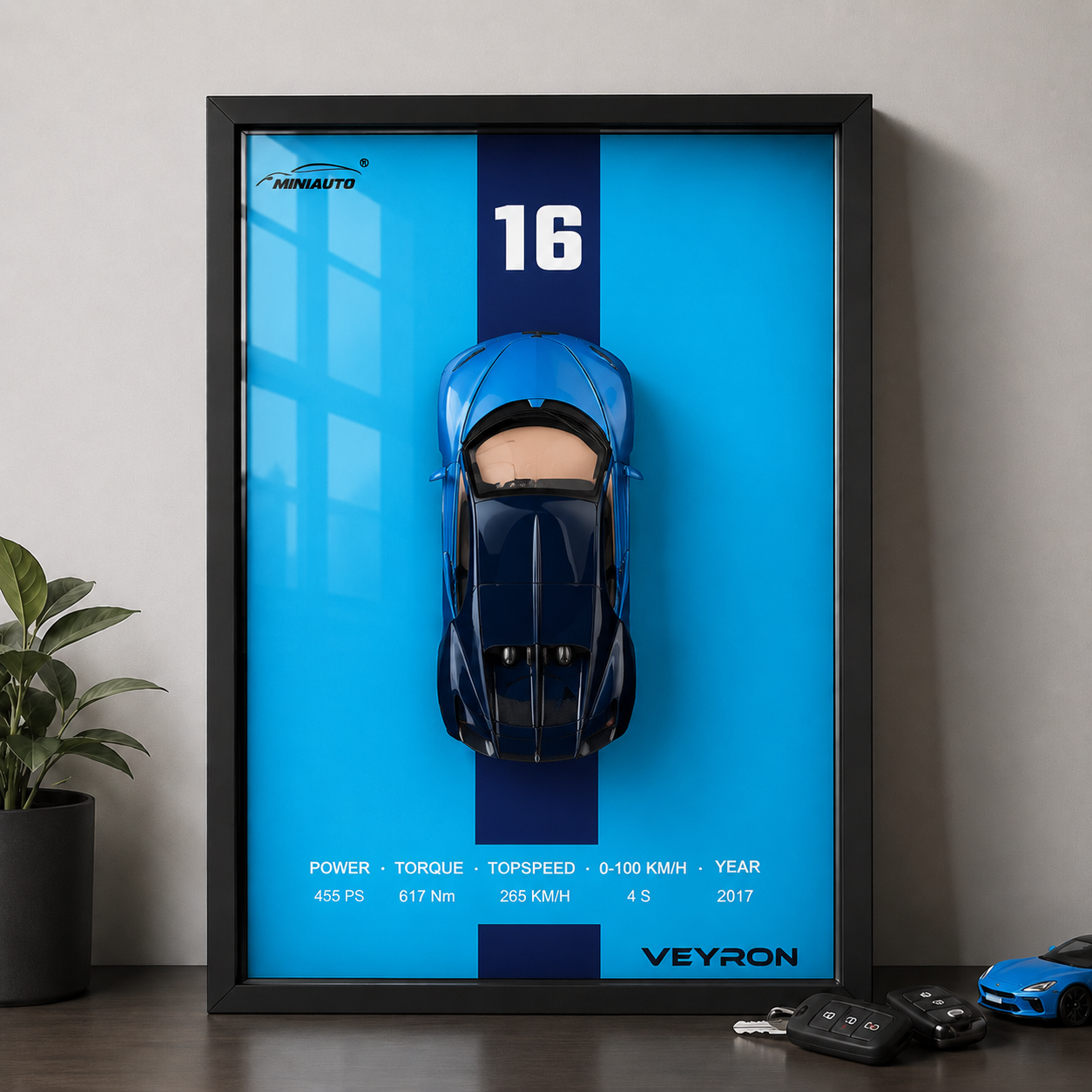 Cadre bleu murale Bugatti Veyron
